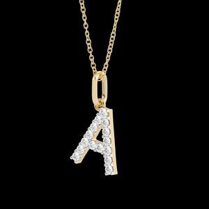 14K Diamond "A" Pendant Necklace